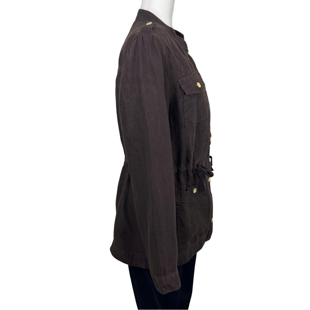 Chico’s Linen Utility Jacket Lightweight Dark Brown Gold 8 M Medium 570201889 - Picture 8 of 16